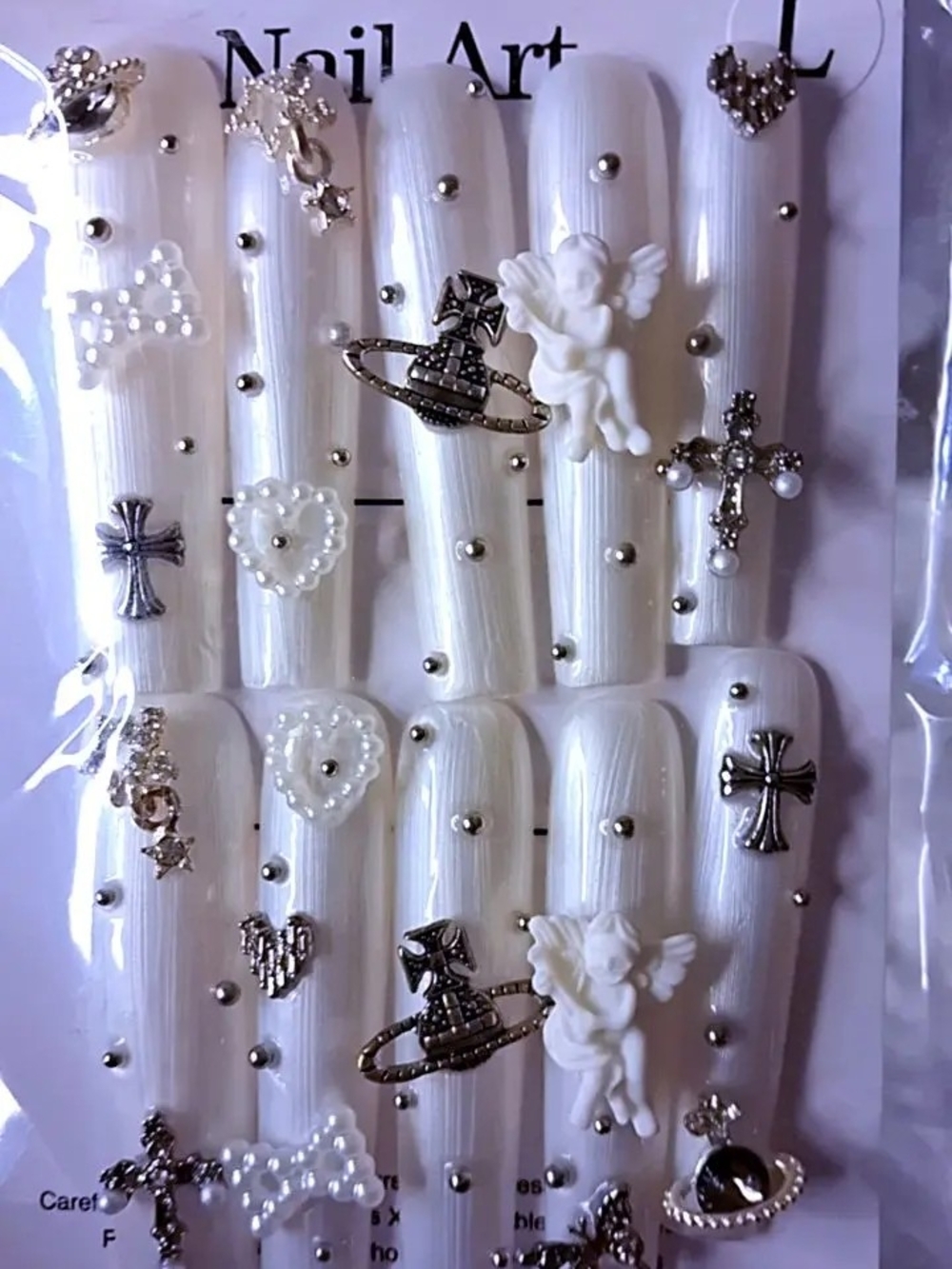 White 3D Angel & Cross Nail Art Charms - Women Accessories